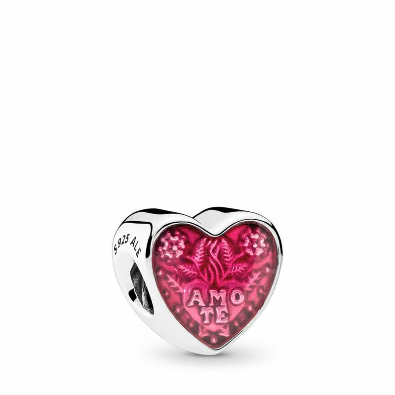 Pandora Latin Love Heart Charm - Sterling Silver/Enamel/Pink - Canada | QR8704YC